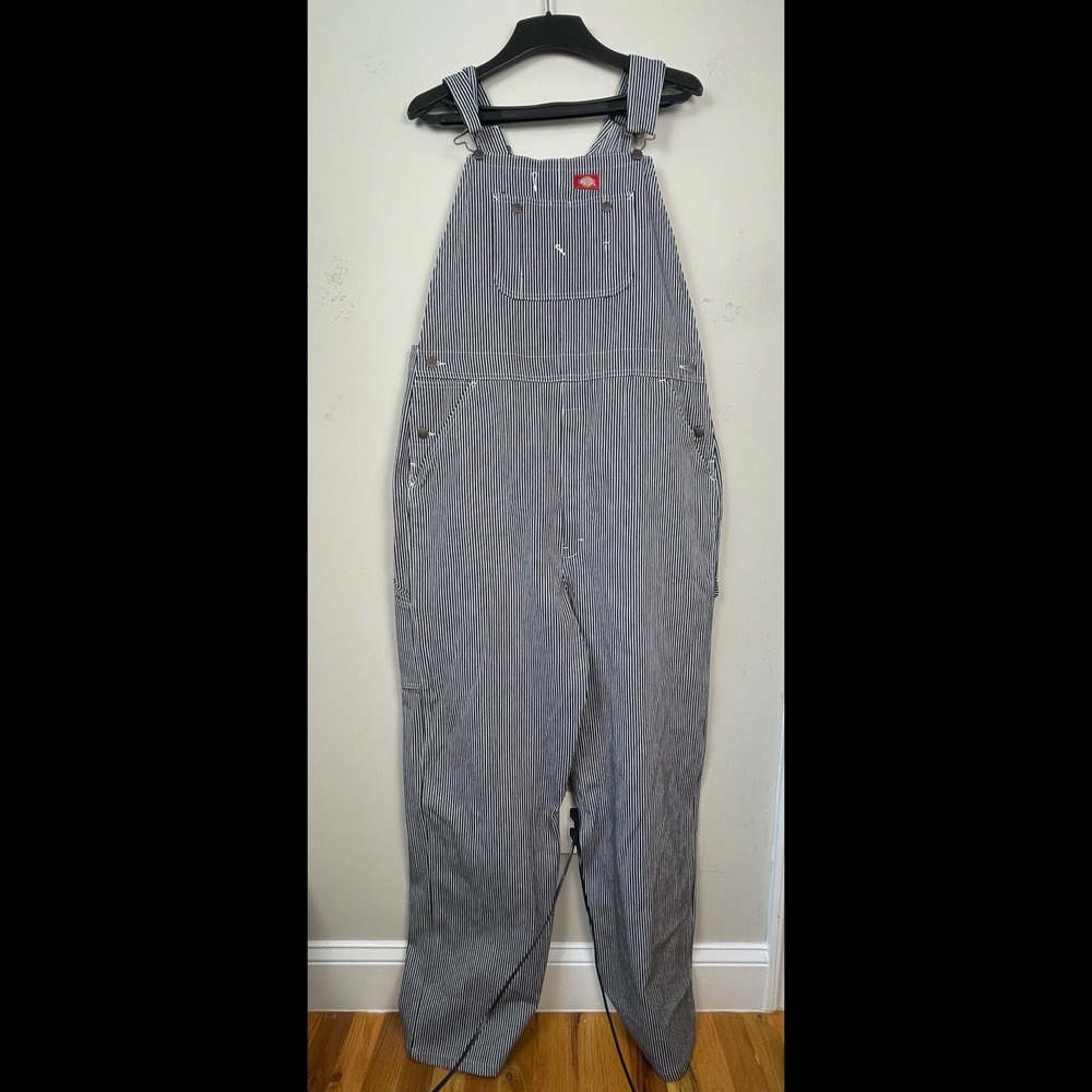 NEW Dickies Hickory Stripe Bib Overalls Mens 38x34 Blue White Railroad Cotton